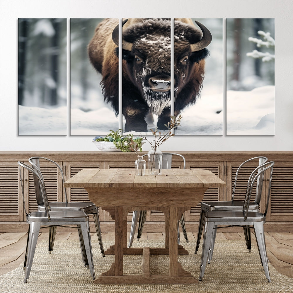 Wild Animal Wall Art Bison Canvas Print Framed Living Room Wall Decor