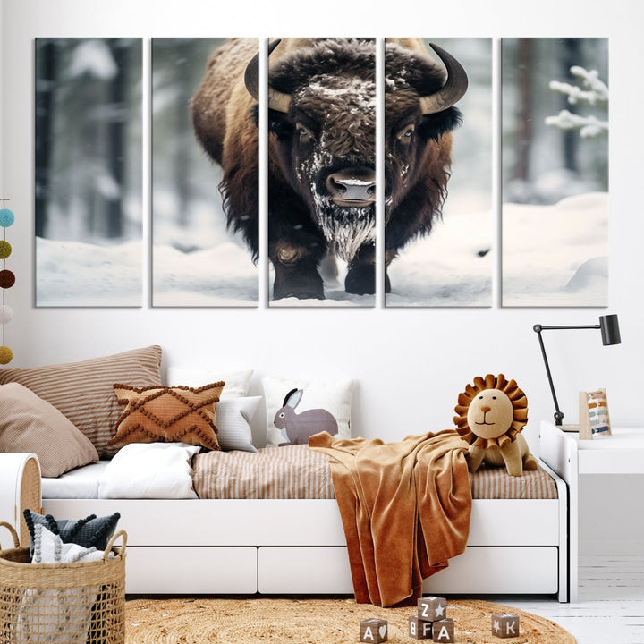 Wild Animal Wall Art Bison Canvas Print Framed Living Room Wall Decor