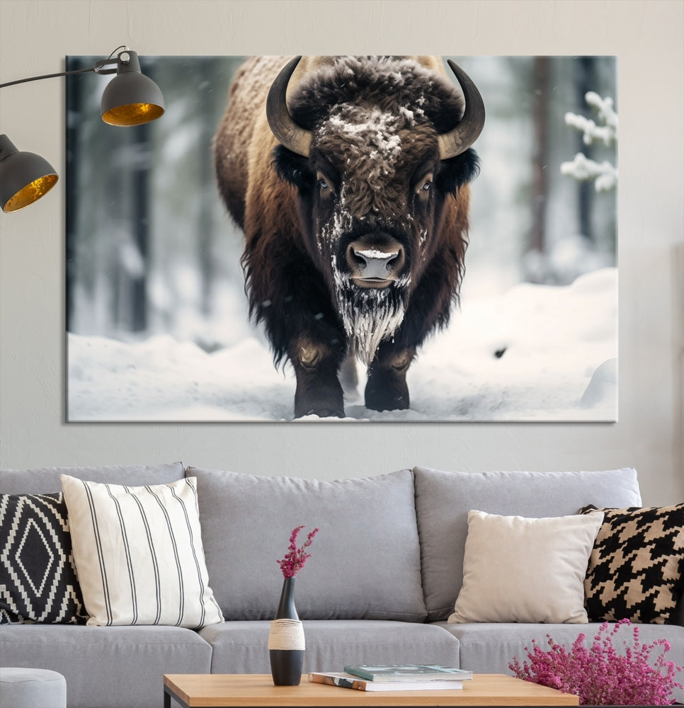 Wild Animal Wall Art Bison Canvas Print Framed Living Room Wall Decor