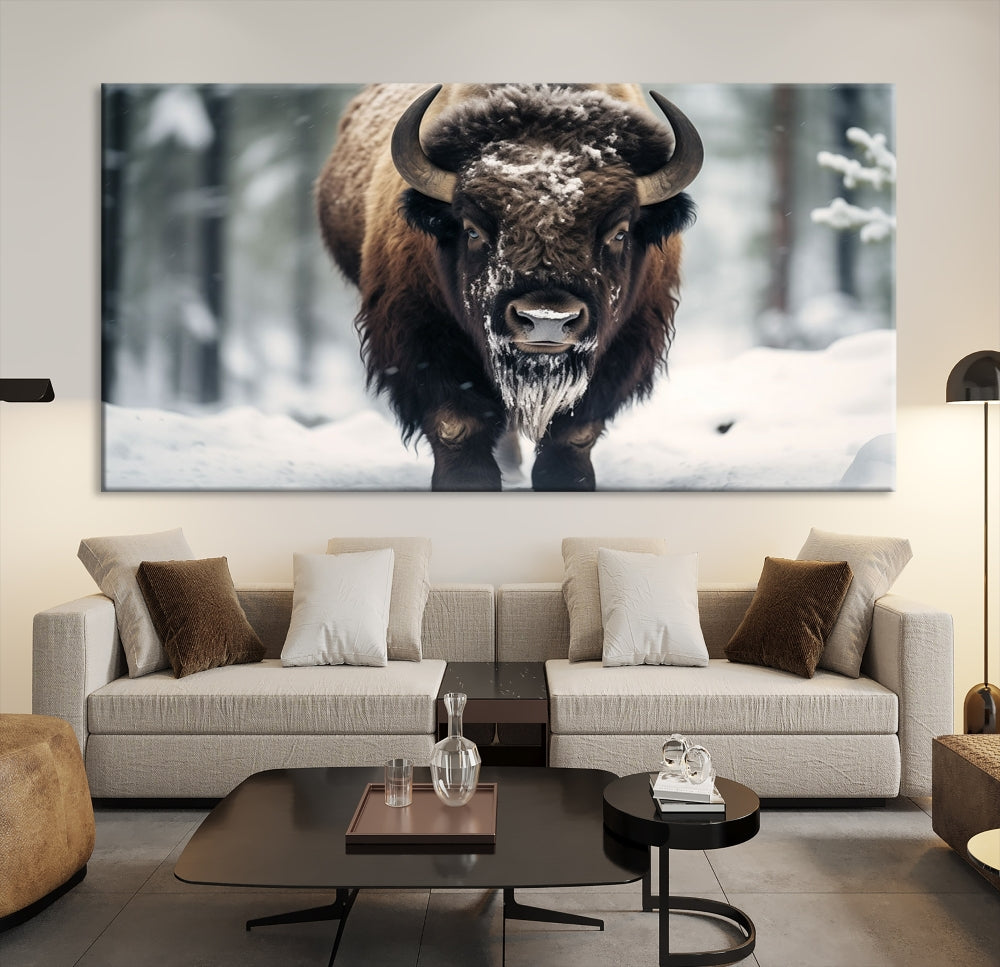 Wild Animal Wall Art Bison Canvas Print Framed Living Room Wall Decor