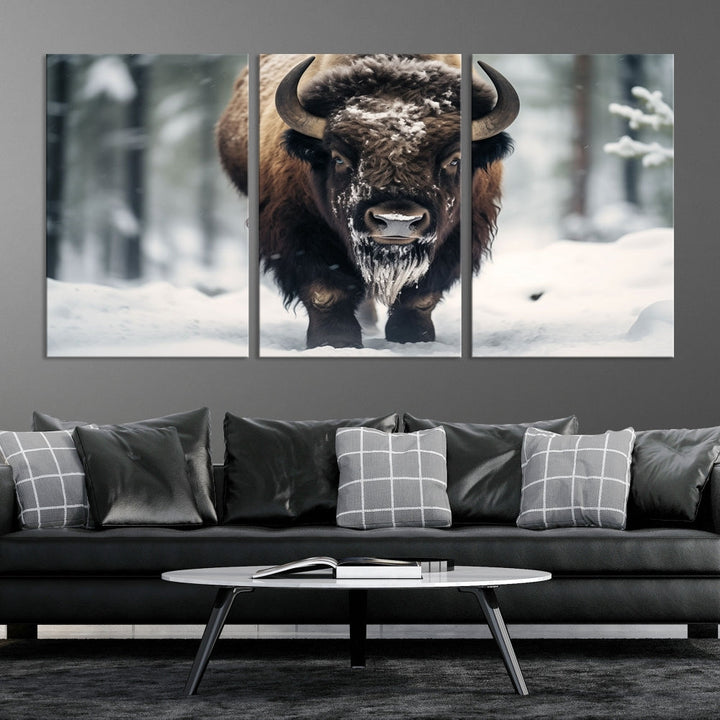 Wild Animal Wall Art Bison Canvas Print Framed Living Room Wall Decor