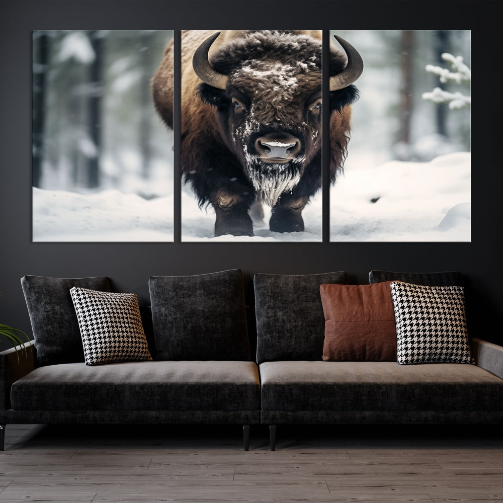 Wild Animal Wall Art Bison Canvas Print Framed Living Room Wall Decor