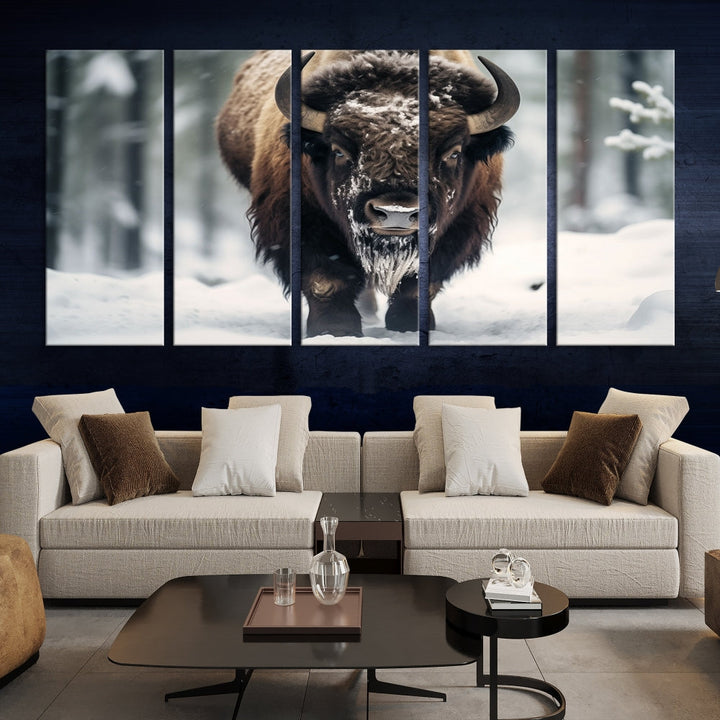 Wild Animal Wall Art Bison Canvas Print Framed Living Room Wall Decor