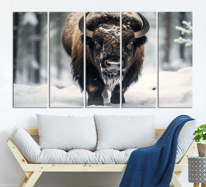 Wild Animal Wall Art Bison Canvas Print Framed Living Room Wall Decor