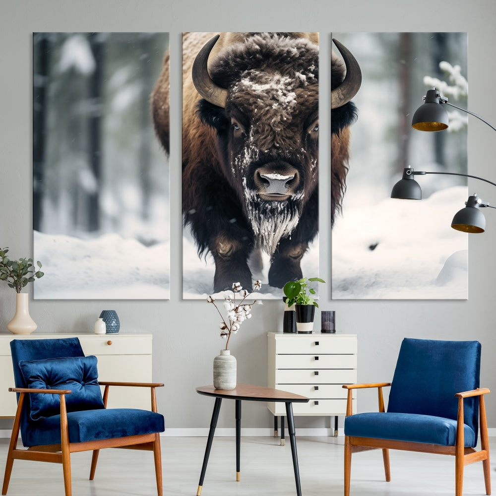 Wild Animal Wall Art Bison Canvas Print Framed Living Room Wall Decor