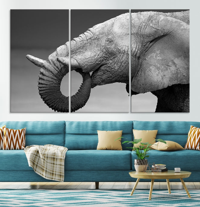 Wild Elephant CloseUp Animal Wall Art Large Canvas Print Framed