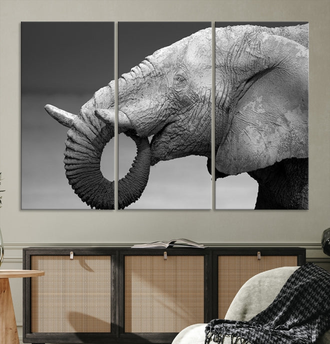 Wild Elephant CloseUp Animal Wall Art Large Canvas Print Framed