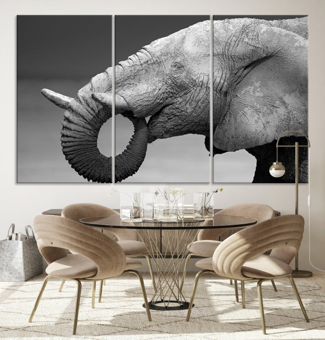 Wild Elephant CloseUp Animal Wall Art Large Canvas Print Framed