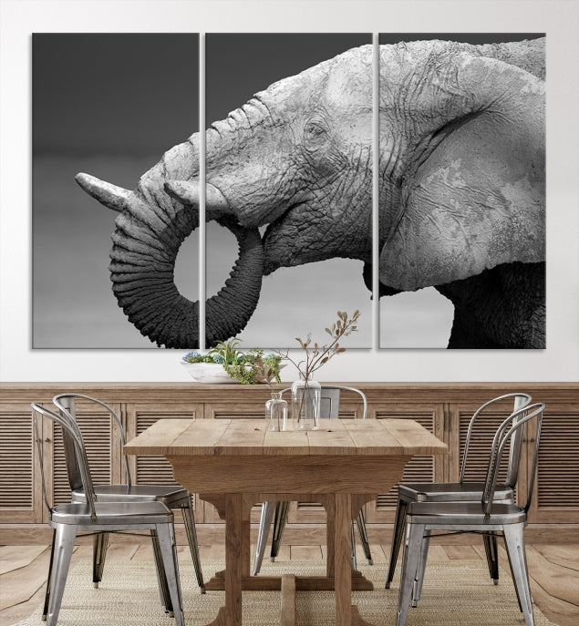 Wild Elephant CloseUp Animal Wall Art Large Canvas Print Framed