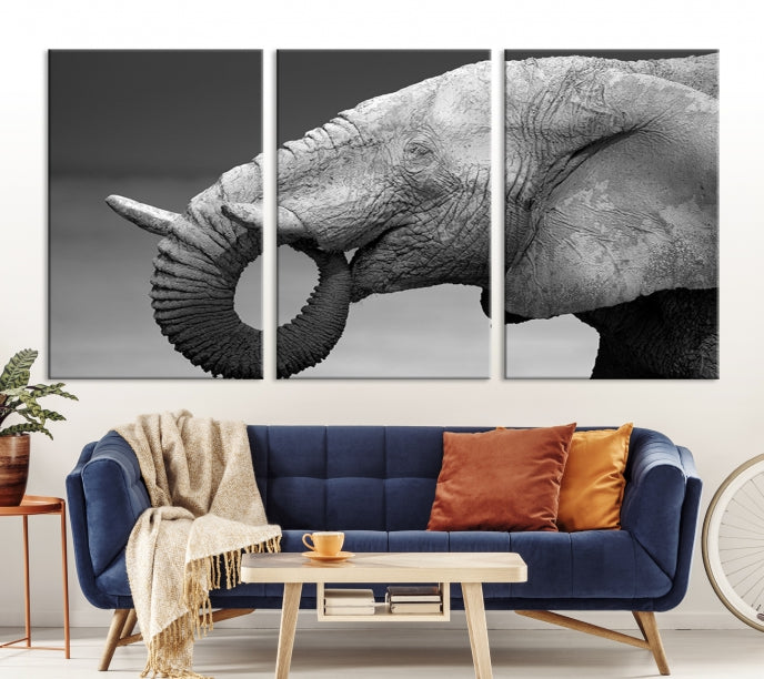 Wild Elephant CloseUp Animal Wall Art Large Canvas Print Framed