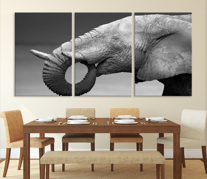 Wild Elephant CloseUp Animal Wall Art Large Canvas Print Framed