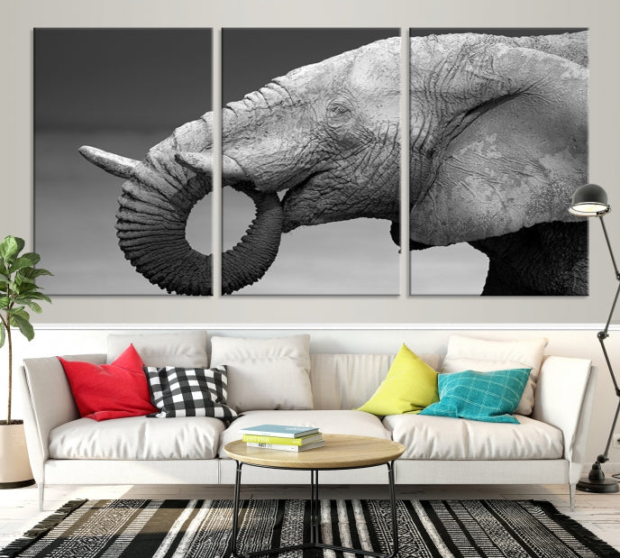 Wild Elephant CloseUp Animal Wall Art Large Canvas Print Framed