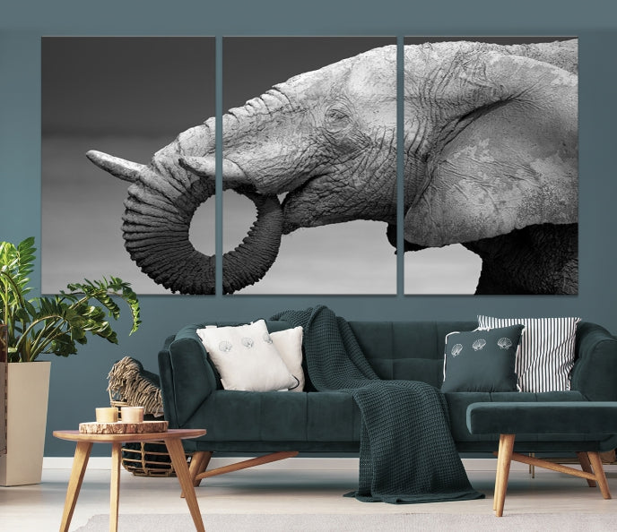 Wild Elephant CloseUp Animal Wall Art Large Canvas Print Framed