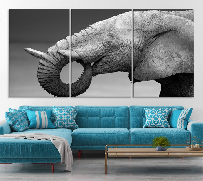 Wild Elephant CloseUp Animal Wall Art Large Canvas Print Framed