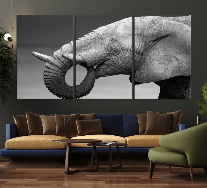 Wild Elephant CloseUp Animal Wall Art Large Canvas Print Framed