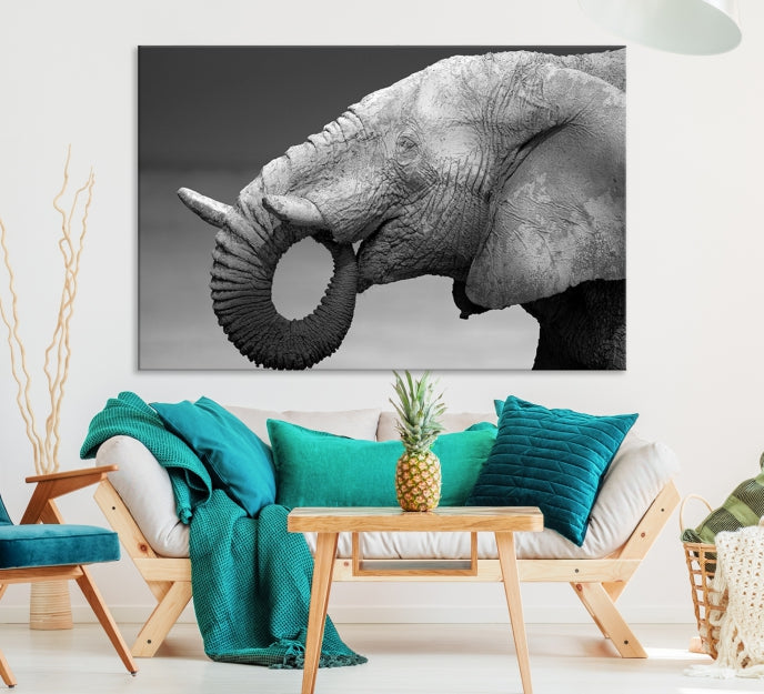 Wild Elephant CloseUp Animal Wall Art Large Canvas Print Framed