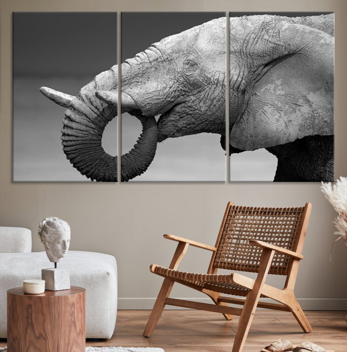 Wild Elephant CloseUp Animal Wall Art Large Canvas Print Framed