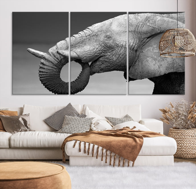 Wild Elephant CloseUp Animal Wall Art Large Canvas Print Framed