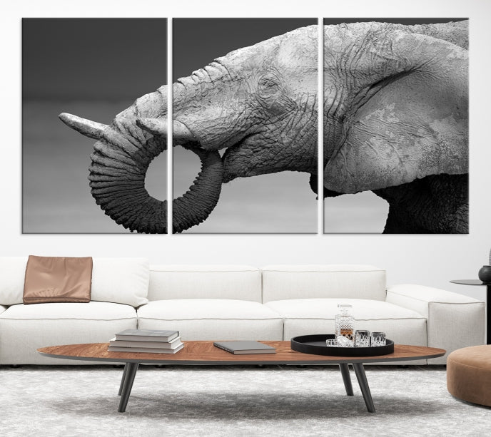 Wild Elephant CloseUp Animal Wall Art Large Canvas Print Framed