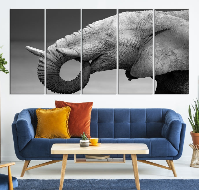 Wild Elephant CloseUp Animal Wall Art Large Canvas Print Framed