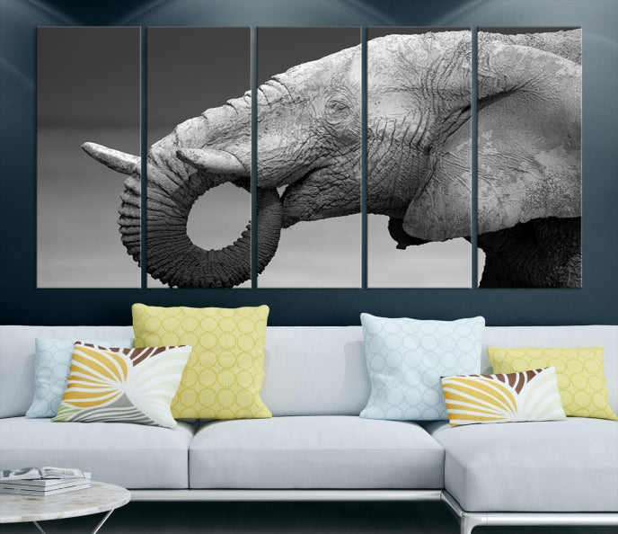 Wild Elephant CloseUp Animal Wall Art Large Canvas Print Framed