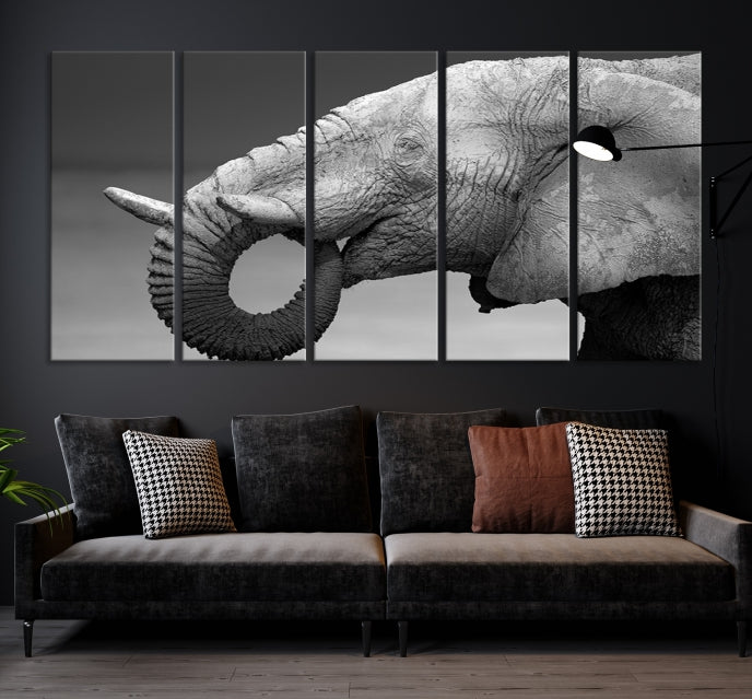 Wild Elephant CloseUp Animal Wall Art Large Canvas Print Framed