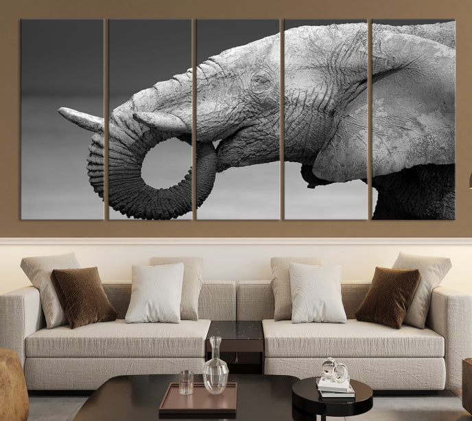 Wild Elephant CloseUp Animal Wall Art Large Canvas Print Framed