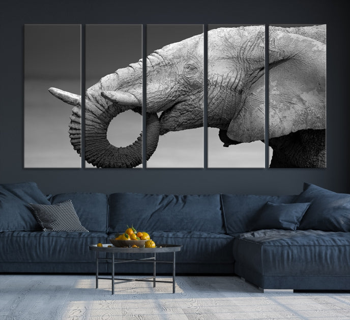 Wild Elephant CloseUp Animal Wall Art Large Canvas Print Framed