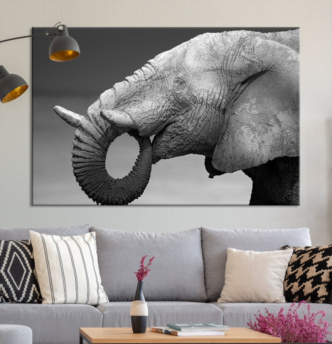 Wild Elephant CloseUp Animal Wall Art Large Canvas Print Framed