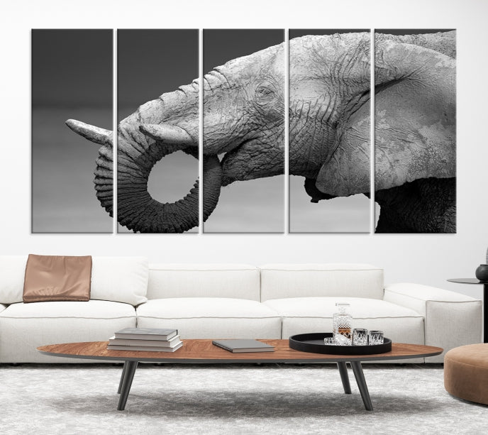 Wild Elephant CloseUp Animal Wall Art Large Canvas Print Framed