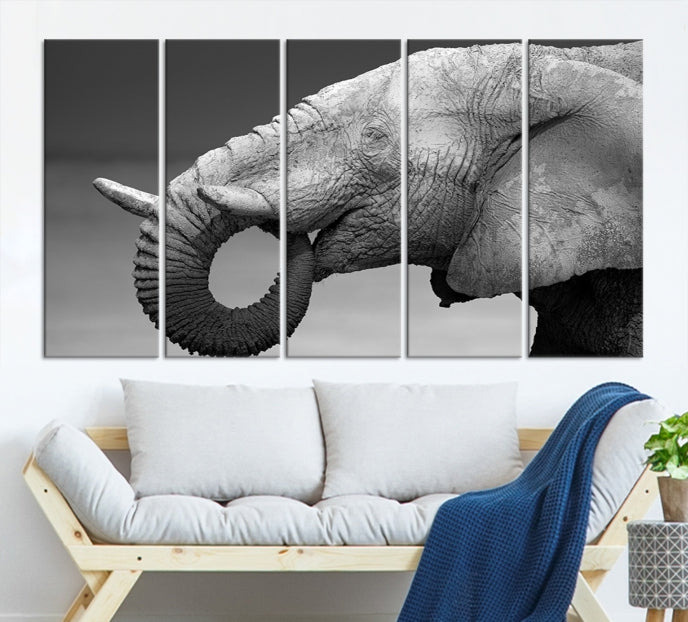 Wild Elephant CloseUp Animal Wall Art Large Canvas Print Framed