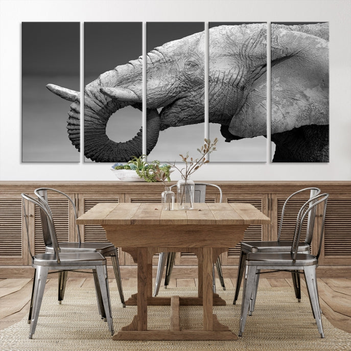 Wild Elephant CloseUp Animal Wall Art Large Canvas Print Framed