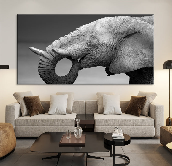 Wild Elephant CloseUp Animal Wall Art Large Canvas Print Framed