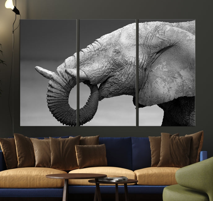 Wild Elephant CloseUp Animal Wall Art Large Canvas Print Framed