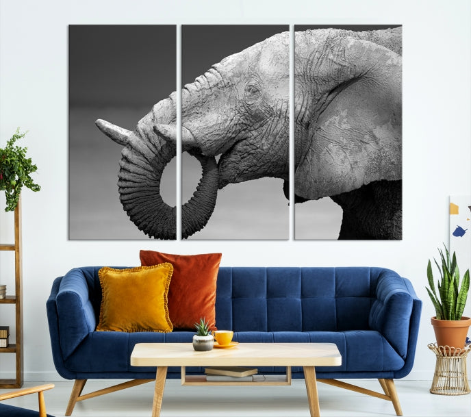 Wild Elephant CloseUp Animal Wall Art Large Canvas Print Framed