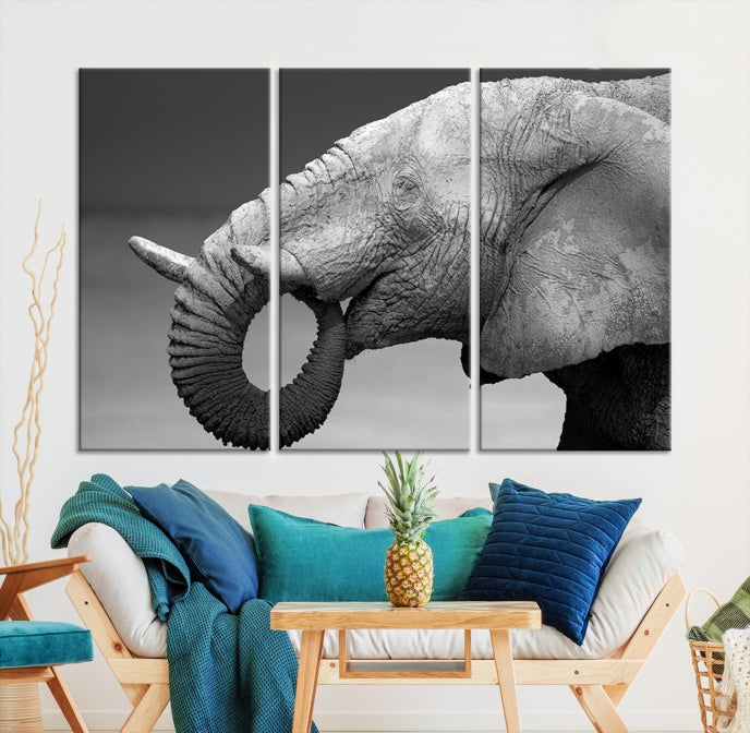 Wild Elephant CloseUp Animal Wall Art Large Canvas Print Framed