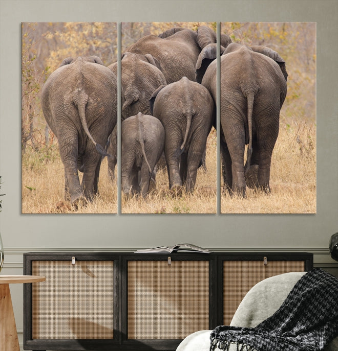 Wild Elephant Herd Canvas Print Large Animal Wall Art Giclee Printing Wall Decor