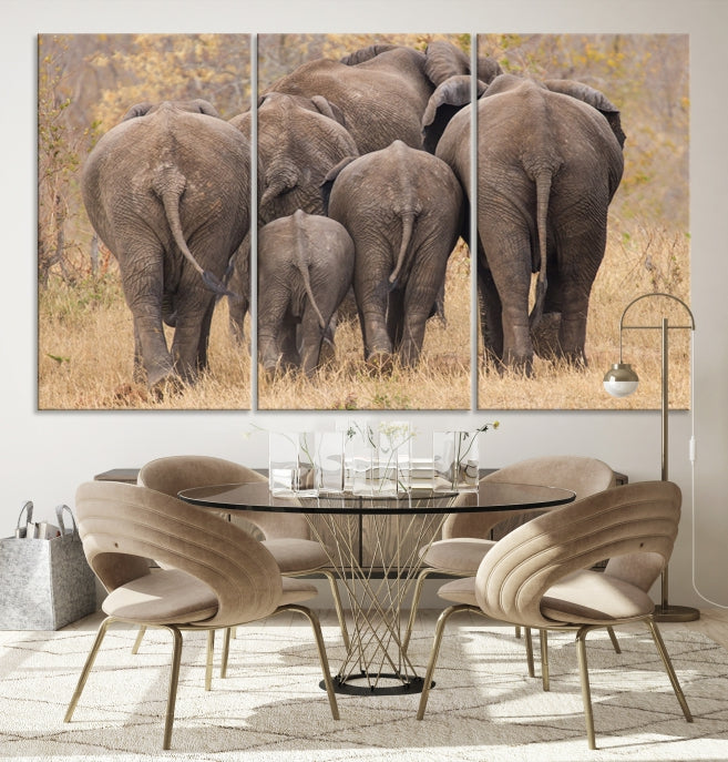 Wild Elephant Herd Canvas Print Large Animal Wall Art Giclee Printing Wall Decor