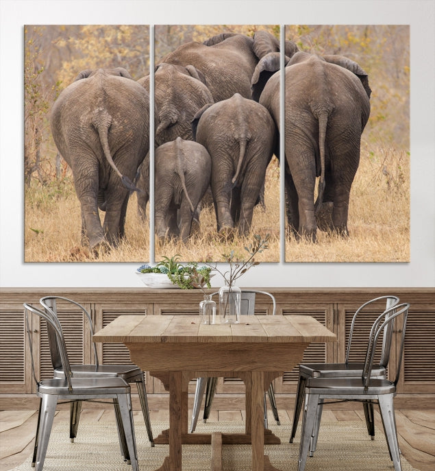 Wild Elephant Herd Canvas Print Large Animal Wall Art Giclee Printing Wall Decor