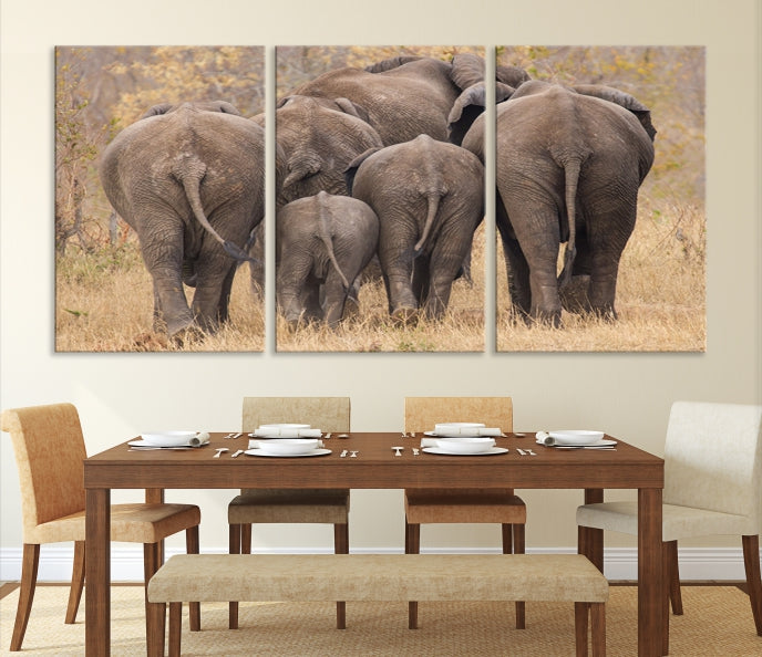 Wild Elephant Herd Canvas Print Large Animal Wall Art Giclee Printing Wall Decor