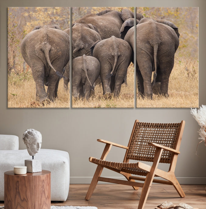 Wild Elephant Herd Canvas Print Large Animal Wall Art Giclee Printing Wall Decor