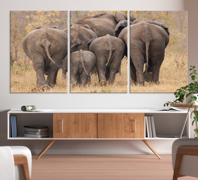 Wild Elephant Herd Canvas Print Large Animal Wall Art Giclee Printing Wall Decor