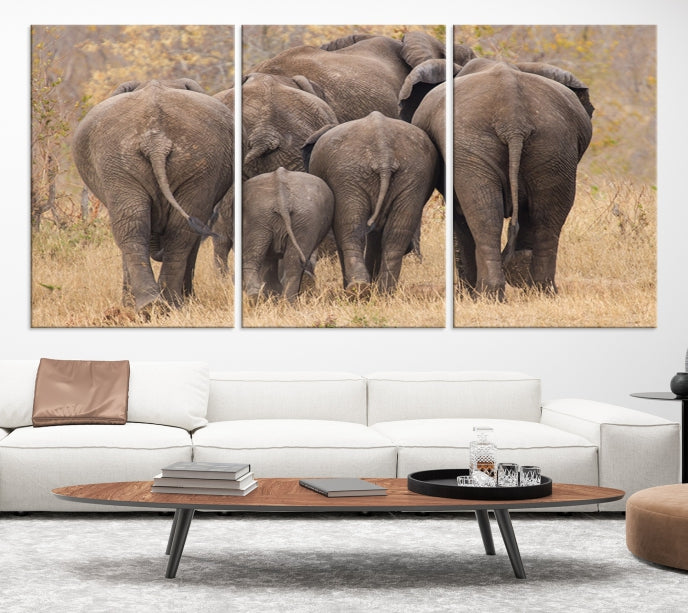 Wild Elephant Herd Canvas Print Large Animal Wall Art Giclee Printing Wall Decor