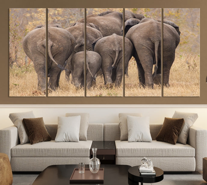 Wild Elephant Herd Canvas Print Large Animal Wall Art Giclee Printing Wall Decor