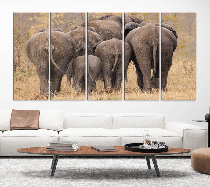 Wild Elephant Herd Canvas Print Large Animal Wall Art Giclee Printing Wall Decor