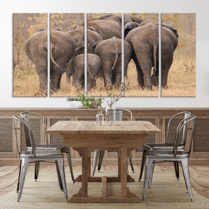 Wild Elephant Herd Canvas Print Large Animal Wall Art Giclee Printing Wall Decor