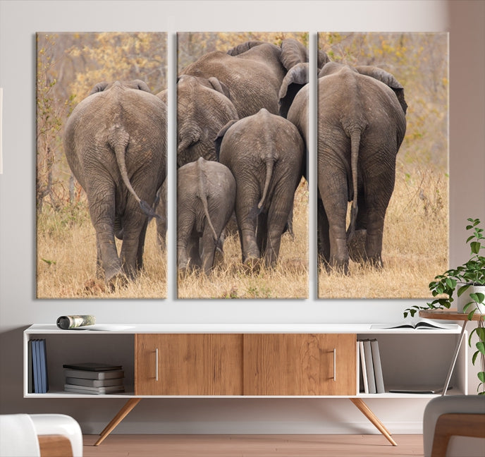 Wild Elephant Herd Canvas Print Large Animal Wall Art Giclee Printing Wall Decor