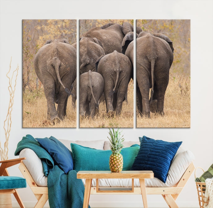 Wild Elephant Herd Canvas Print Large Animal Wall Art Giclee Printing Wall Decor