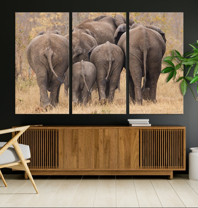 Wild Elephant Herd Canvas Print Large Animal Wall Art Giclee Printing Wall Decor