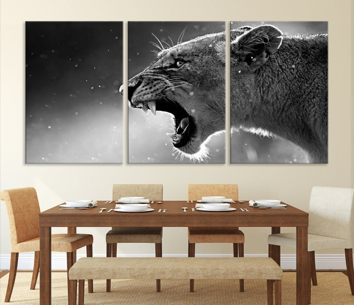 Wild Lioness Black and White Anial Portrait Large Wall Art Canvas Print